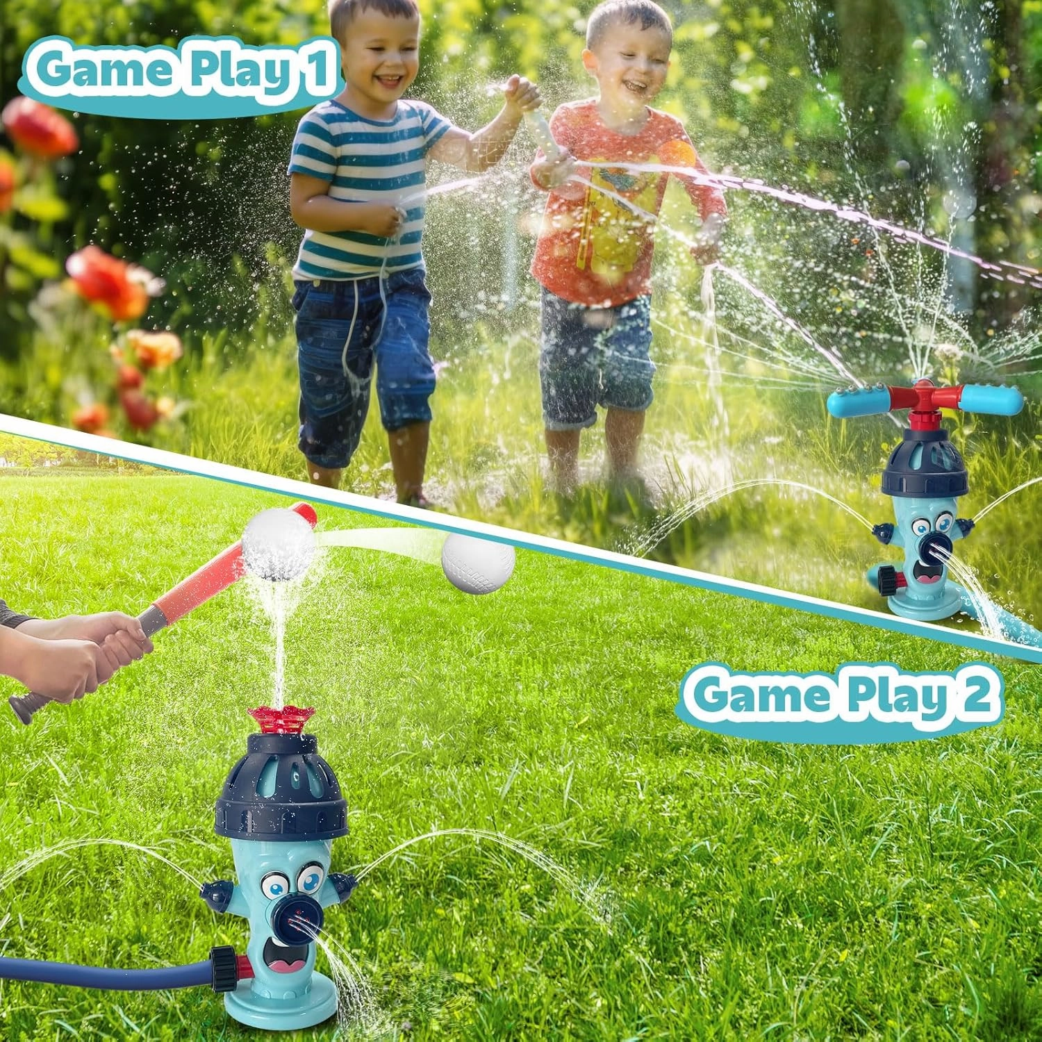 Water Sprinkler Baseball Toy,2 in 1 Outdoor Water Toys,Fun Summer Games,Kids Summer Water Play for The Backyard,Water Baseball for Kids Boys & Girls Age 3  Years