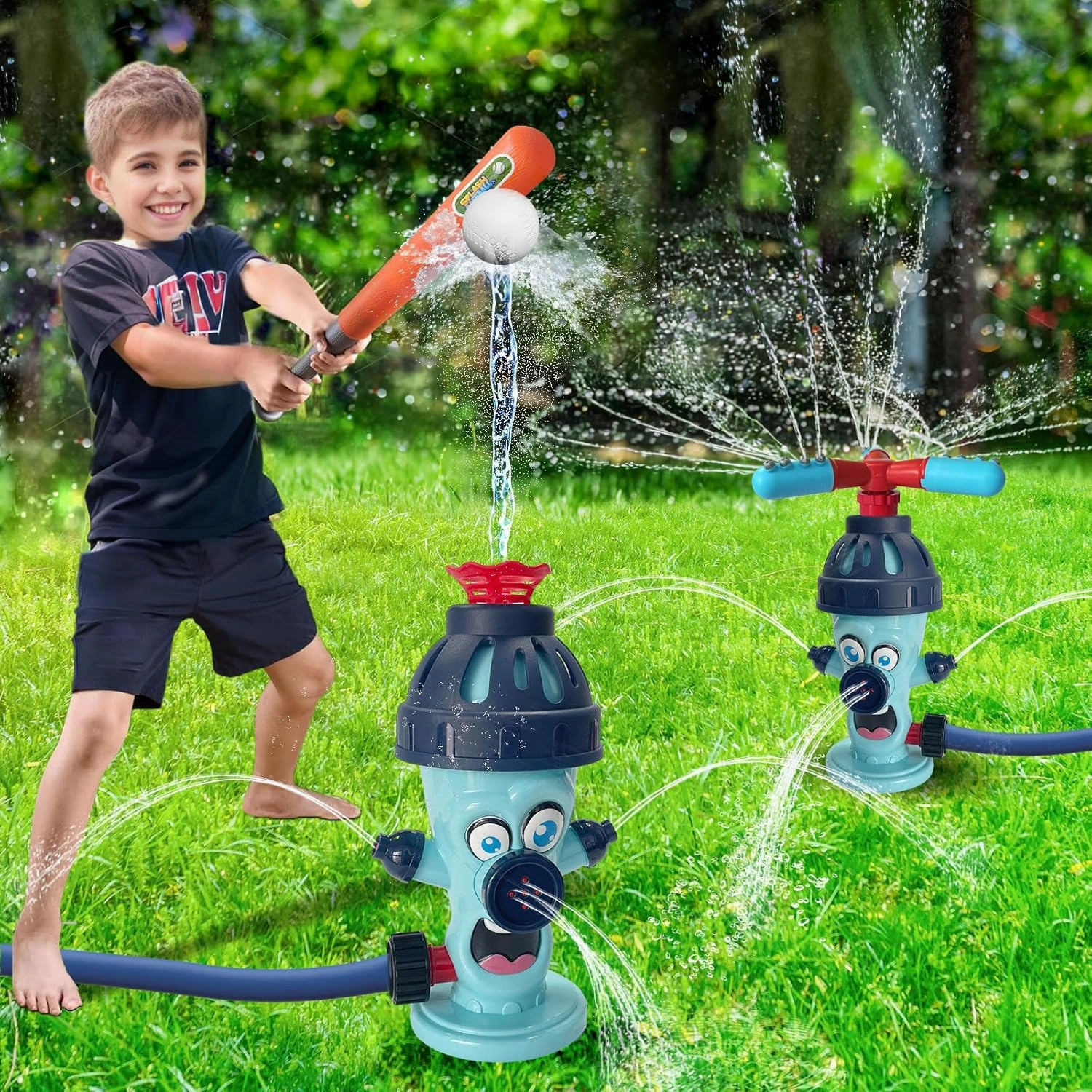Water Sprinkler Baseball Toy,2 in 1 Outdoor Water Toys,Fun Summer Games,Kids Summer Water Play for The Backyard,Water Baseball for Kids Boys & Girls Age 3  Years