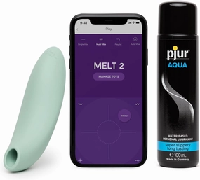 We-Vibe Melt 2 Sage Clitoris Vibrator Personal Massager & Pjur Aqua Water Based Personal Lubricant 3.4 fl oz - Sex Toys for Women Bundle