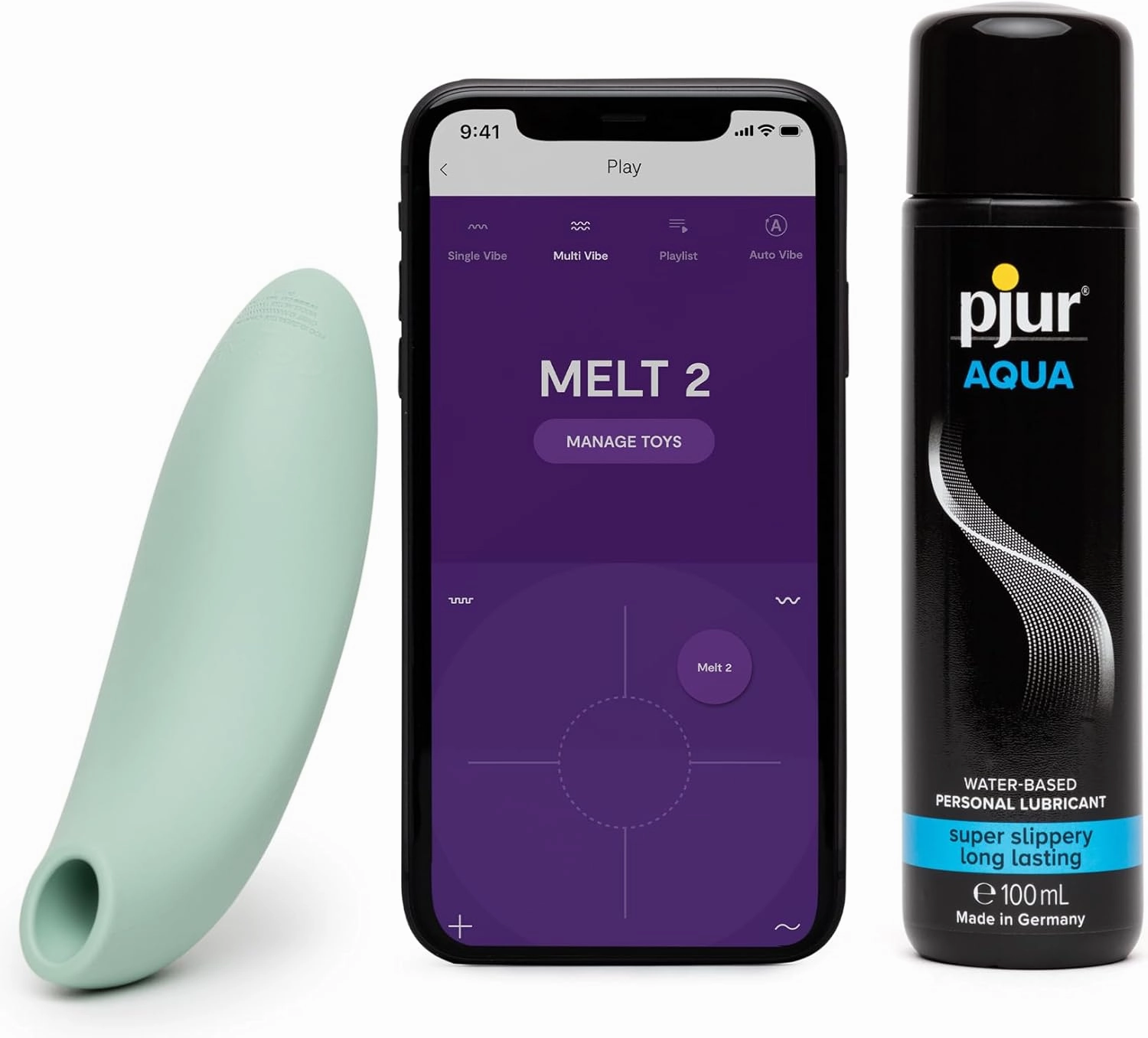 We-Vibe Melt 2 Sage Clitoris Vibrator Personal Massager & Pjur Aqua Water Based Personal Lubricant 3.4 fl oz - Sex Toys for Women Bundle