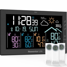 Weather Station Wireless Indoor Outdoor Thermometer, Home Weather Stations Digital Large Display, Atomic Clock with Multiple Sensors, Weather Forecast Temperature Humidity, Barometer for Home, Black