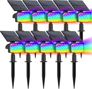 WELALO Solar Color Changing Spot Lights Outdoor, Waterproof Solar Christmas Lights with 9 Modes, Multicolor RGB Landscape Spotlights for Garden Yard Driveway Lawn Patio Pathway Decorations, 10 Pack