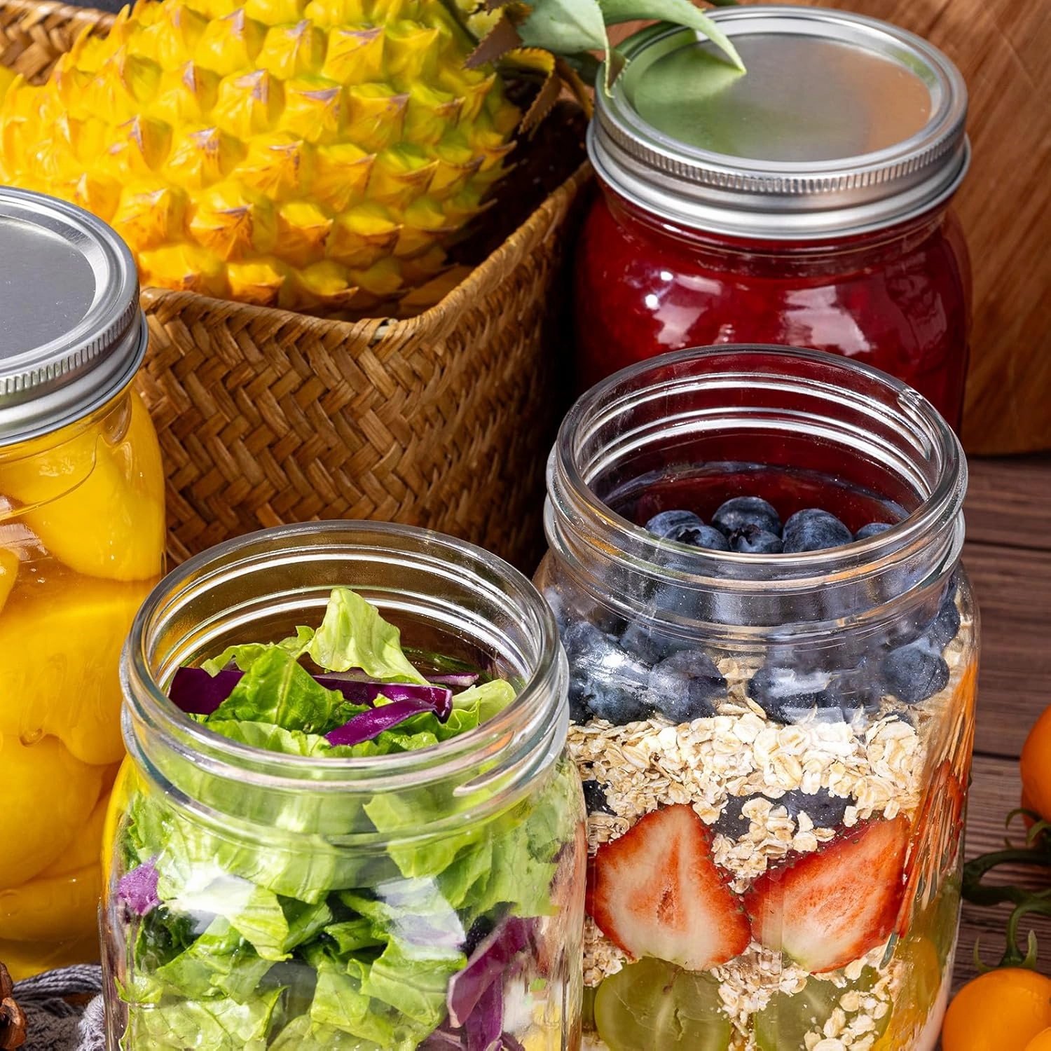 WELLIFE Wide Mouth Mason Jars, 6 Pack Mason Jars 32 oz for Pickling, Canning, Fermenting and Food Storage, Microwave & Dishwasher Safe