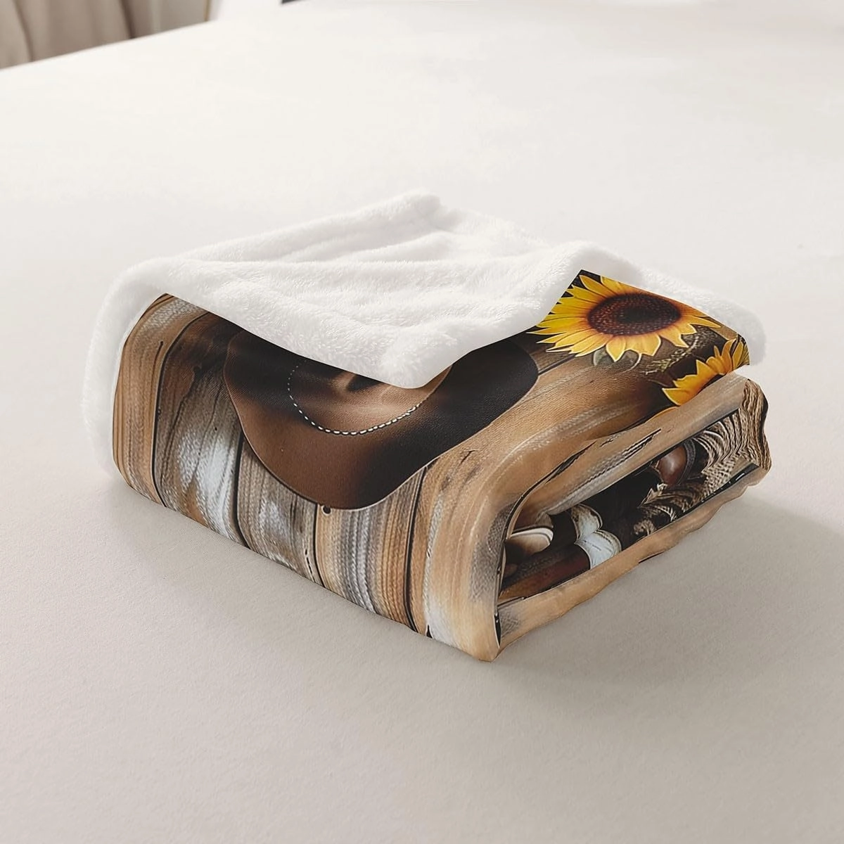 Western Cowboy Throw Blanket Cowboy Hat Boot Bull Skull Fleece Blanket, Yellow Sunflower Retro Wooden Plank Throws for Bed Couch Sofa, Kids Boy Girl Room Decor, Soft and Breathable(50 x 60 Inches)