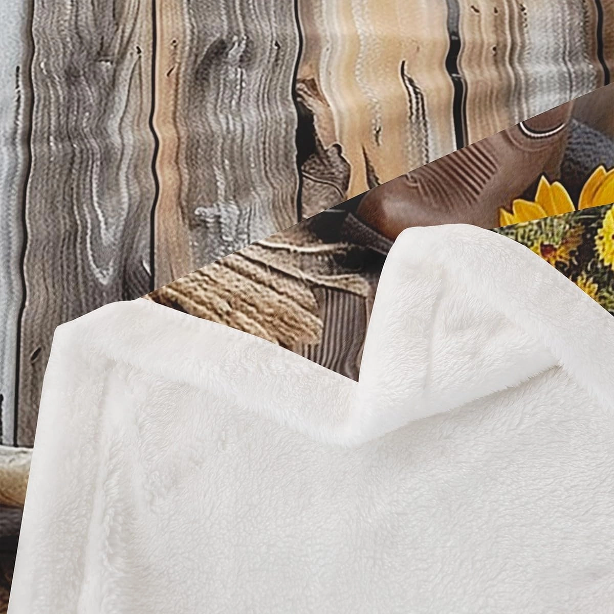 Western Cowboy Throw Blanket Cowboy Hat Boot Bull Skull Fleece Blanket, Yellow Sunflower Retro Wooden Plank Throws for Bed Couch Sofa, Kids Boy Girl Room Decor, Soft and Breathable(50 x 60 Inches)