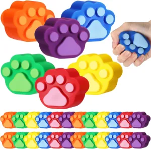 Wettarn 24 Pcs Cat Paw Foam Fidget Toys Dog Paw Party Favors Sensory Colorful Squeeze Stress Balls for Relief Adults Gift Autism Classroom Award Prizes Party Supplies,2.8 x 2.2 Inch