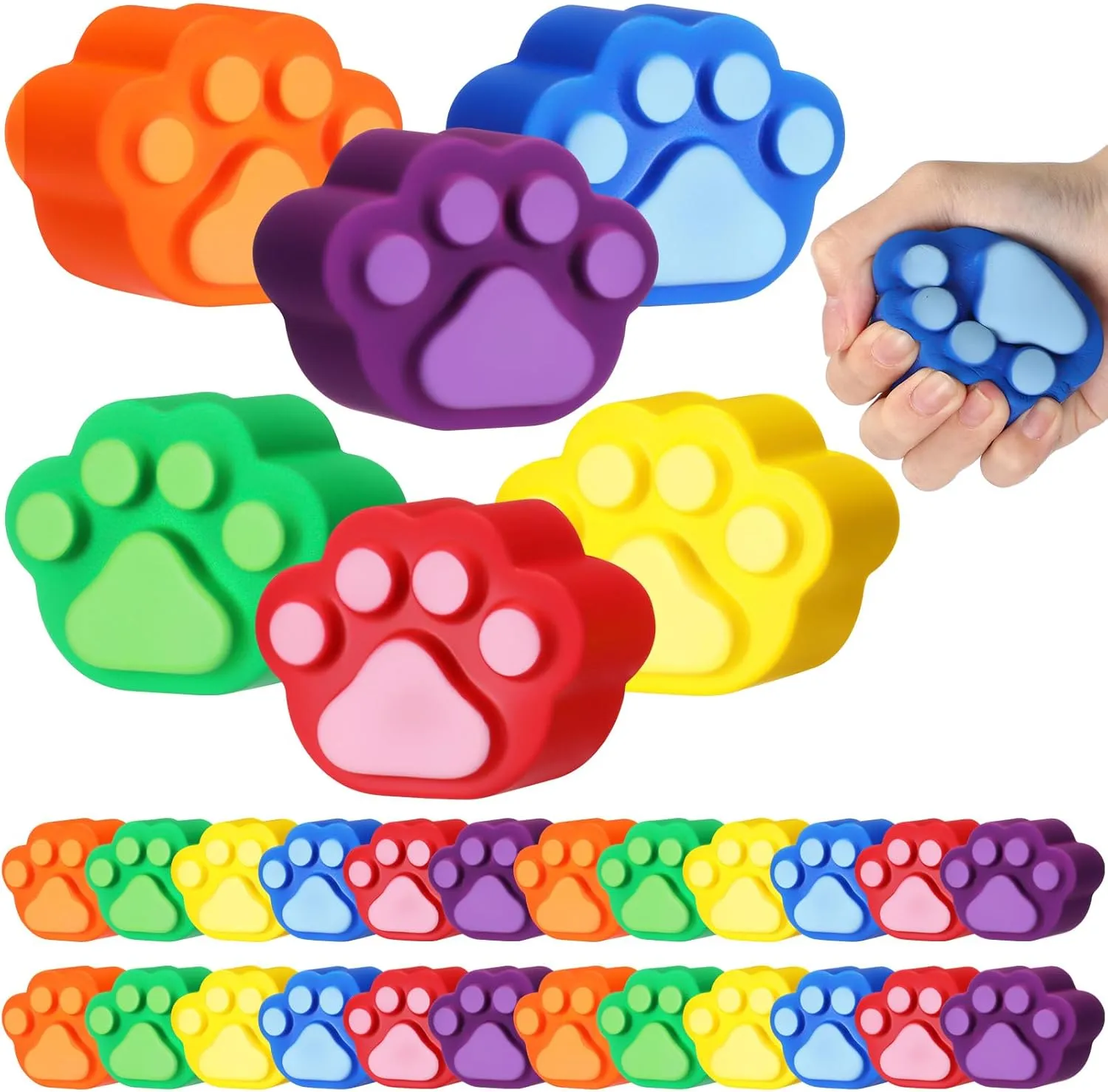 Wettarn 24 Pcs Cat Paw Foam Fidget Toys Dog Paw Party Favors Sensory Colorful Squeeze Stress Balls for Relief Adults Gift Autism Classroom Award Prizes Party Supplies,2.8 x 2.2 Inch