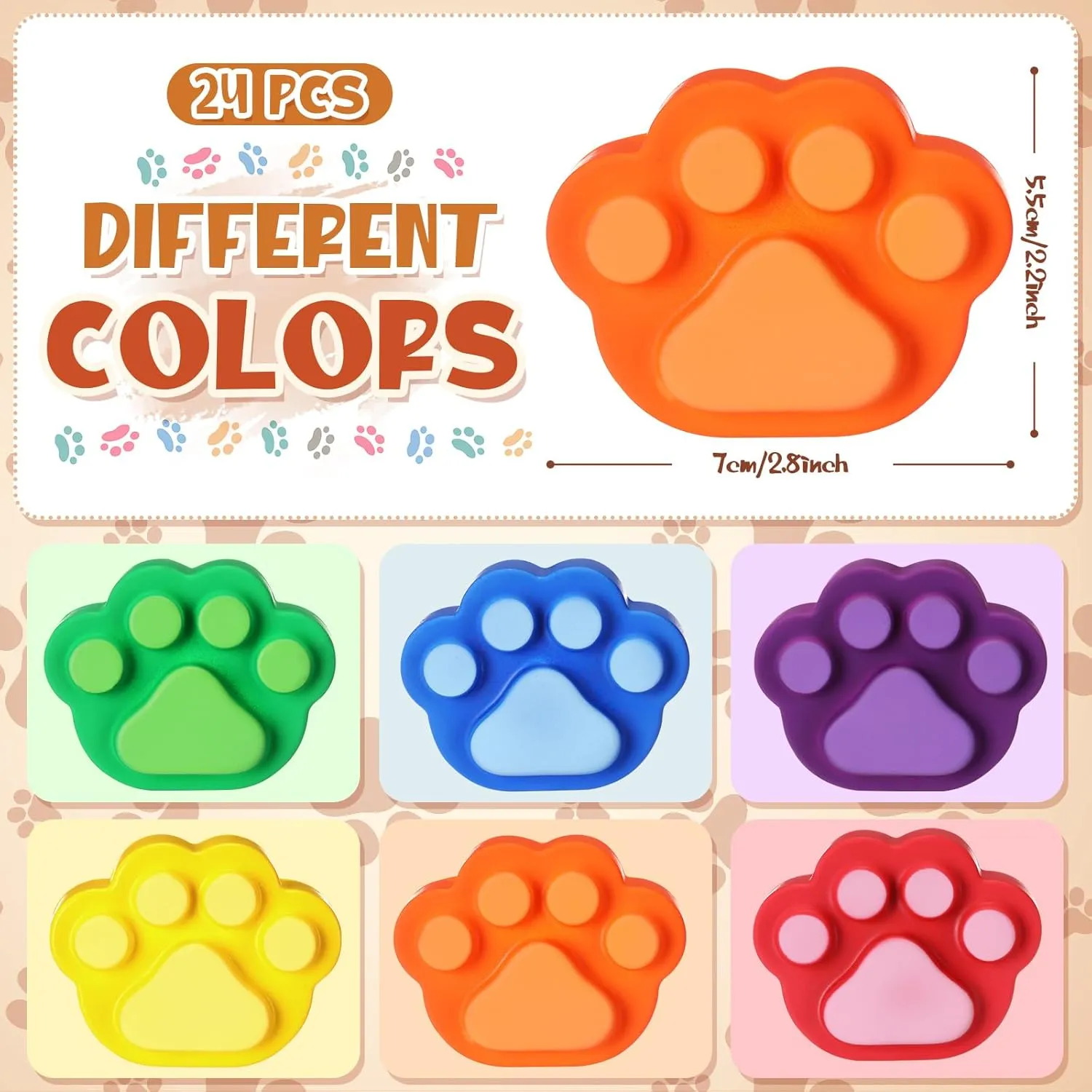 Wettarn 24 Pcs Cat Paw Foam Fidget Toys Dog Paw Party Favors Sensory Colorful Squeeze Stress Balls for Relief Adults Gift Autism Classroom Award Prizes Party Supplies,2.8 x 2.2 Inch