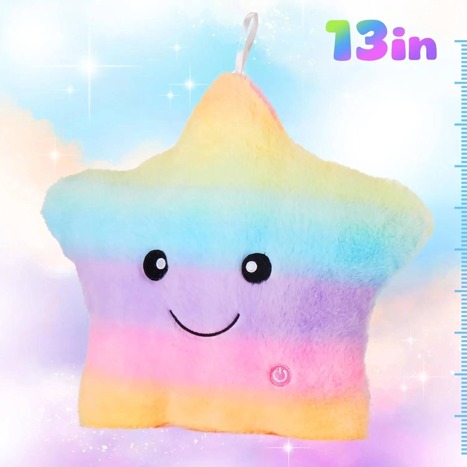 WEWILL 13'' Rainbow Light up Twinkle Star Glowing LED Night Light Plush Toy Pillows Stuffed Animal Birthday Christmas Holiday Valentines Gifts for Toddlers Girls