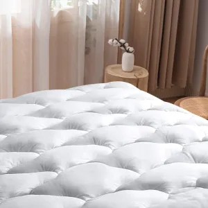 WhatsBedding Waterproof Mattress Pad Twin Size Cotton Top Down Alternative Filling Pillowtop Mattress Topper Cover-Fitted Quilted Pure White(Twin Mattress Pad)
