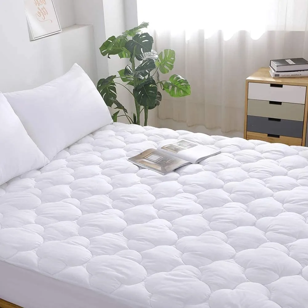 WhatsBedding Waterproof Mattress Pad Twin Size Cotton Top Down Alternative Filling Pillowtop Mattress Topper Cover-Fitted Quilted Pure White(Twin Mattress Pad)