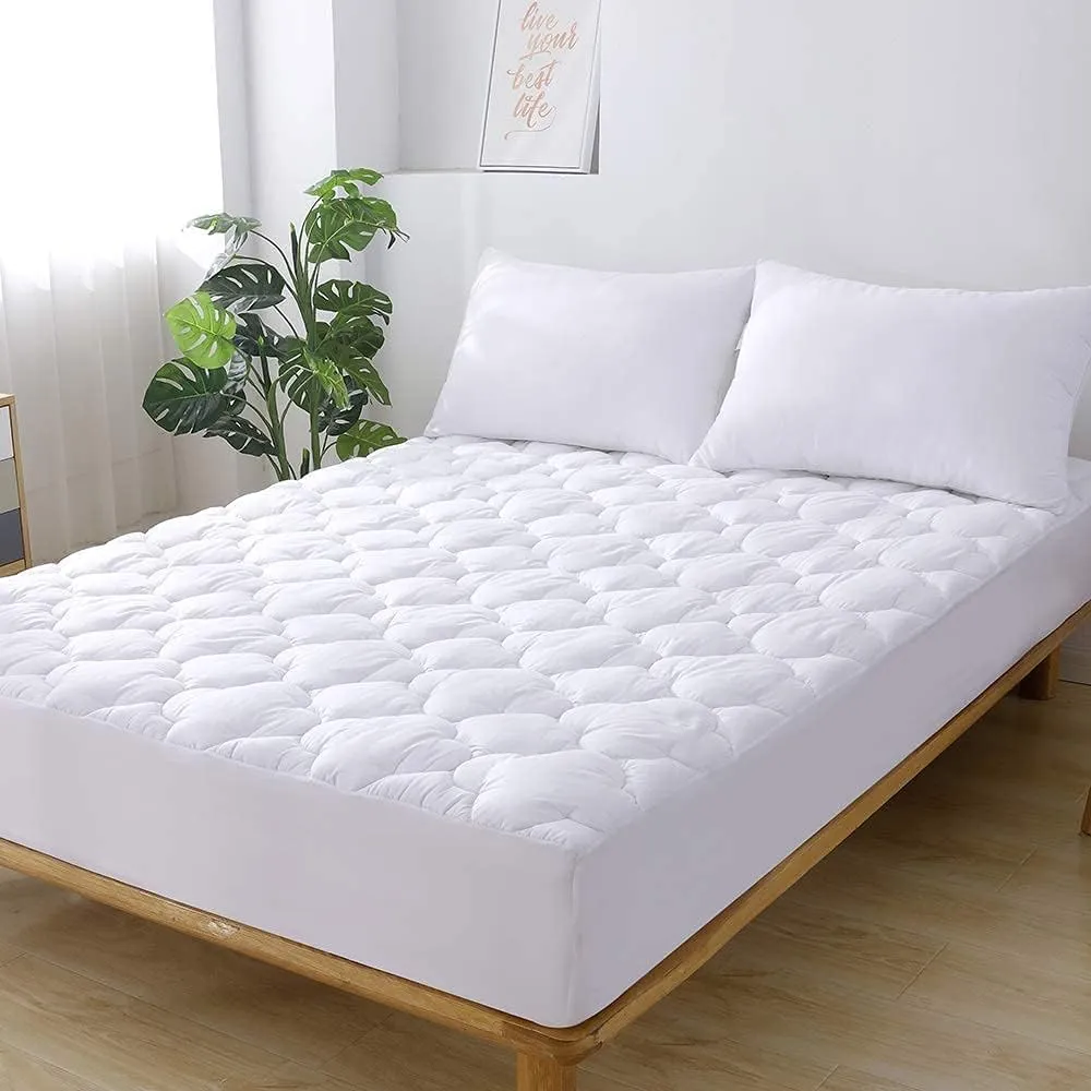 WhatsBedding Waterproof Mattress Pad Twin Size Cotton Top Down Alternative Filling Pillowtop Mattress Topper Cover-Fitted Quilted Pure White(Twin Mattress Pad)