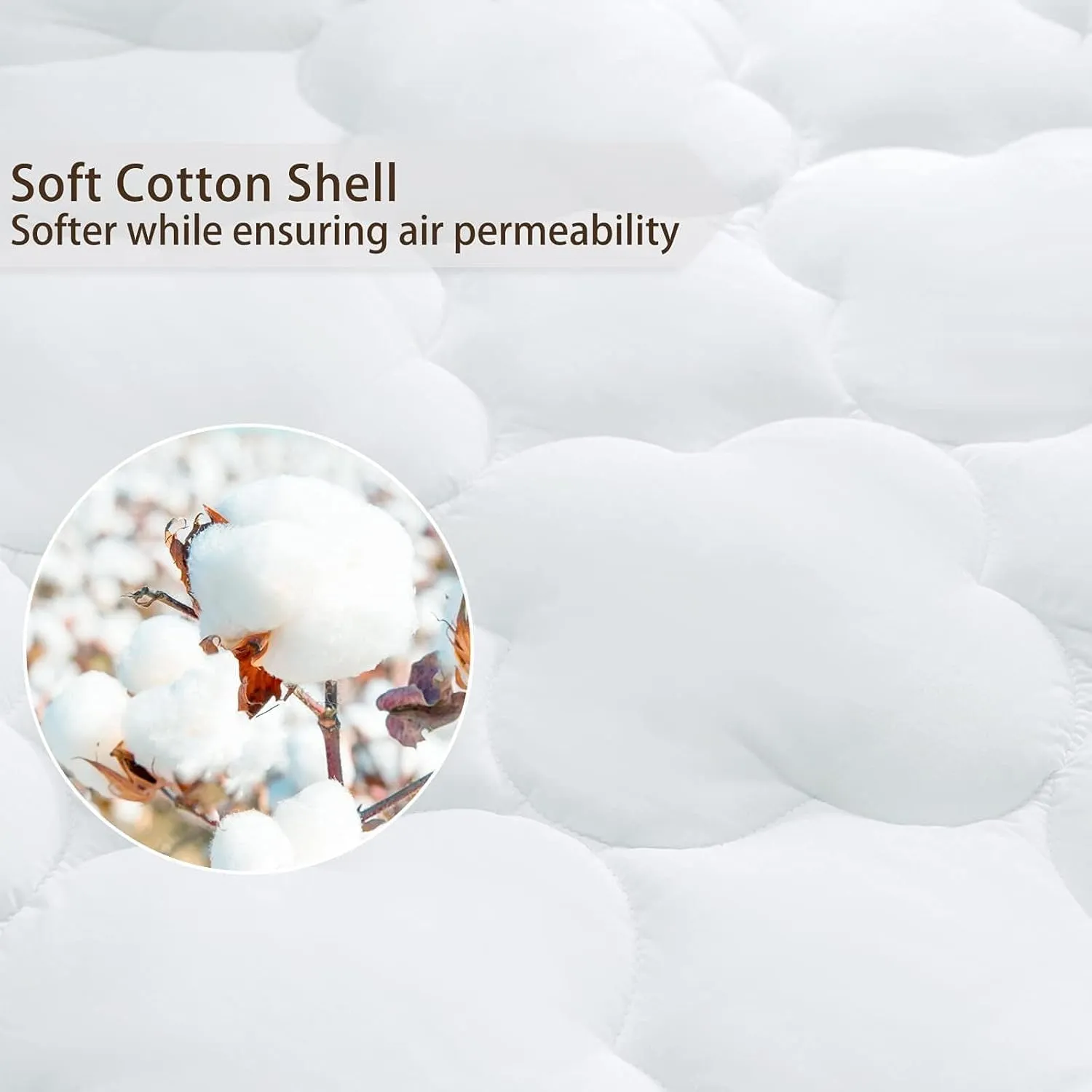 WhatsBedding Waterproof Mattress Pad Twin Size Cotton Top Down Alternative Filling Pillowtop Mattress Topper Cover-Fitted Quilted Pure White(Twin Mattress Pad)