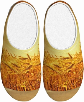 Wheat Field Slippers With Fluffy Soft Warm For Women, Flannel Slippers Cozy Plush Indoor Outdoor, Size 8-9