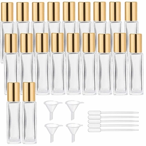 wifreo 20Pcs 10ml Glass Roll On Bottle for Essential Oils, Eco-friendly Refillable Clear Perfume Sample Bottles with Stainless Steel Roller Ball - Portable & Practical