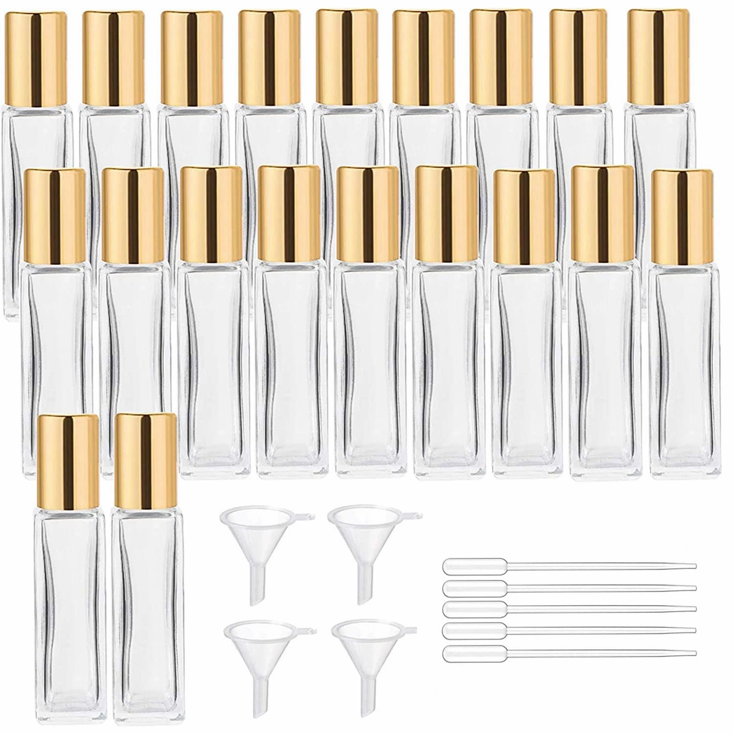 wifreo 20Pcs 10ml Glass Roll On Bottle for Essential Oils, Eco-friendly Refillable Clear Perfume Sample Bottles with Stainless Steel Roller Ball - Portable & Practical
