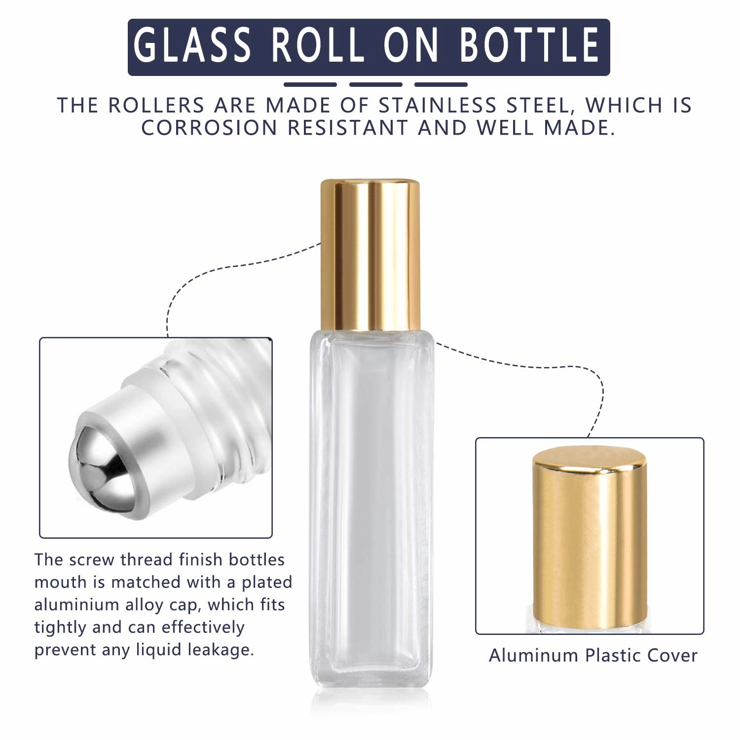 wifreo 20Pcs 10ml Glass Roll On Bottle for Essential Oils, Eco-friendly Refillable Clear Perfume Sample Bottles with Stainless Steel Roller Ball - Portable & Practical