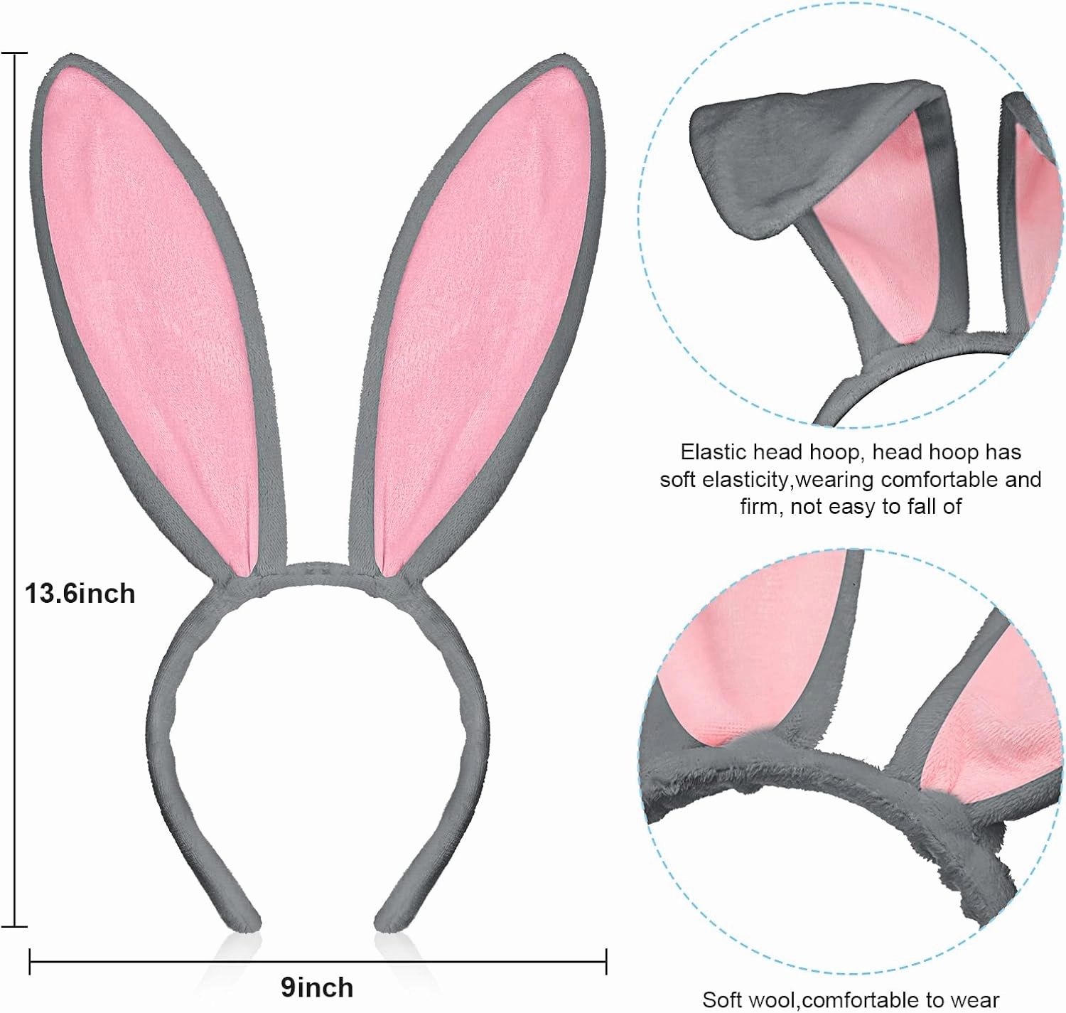 WILLBOND 6 Pieces Easter Plush Bunny Ears Cute Bunny Headband for All-age Costume Cosplay Halloween Christmas