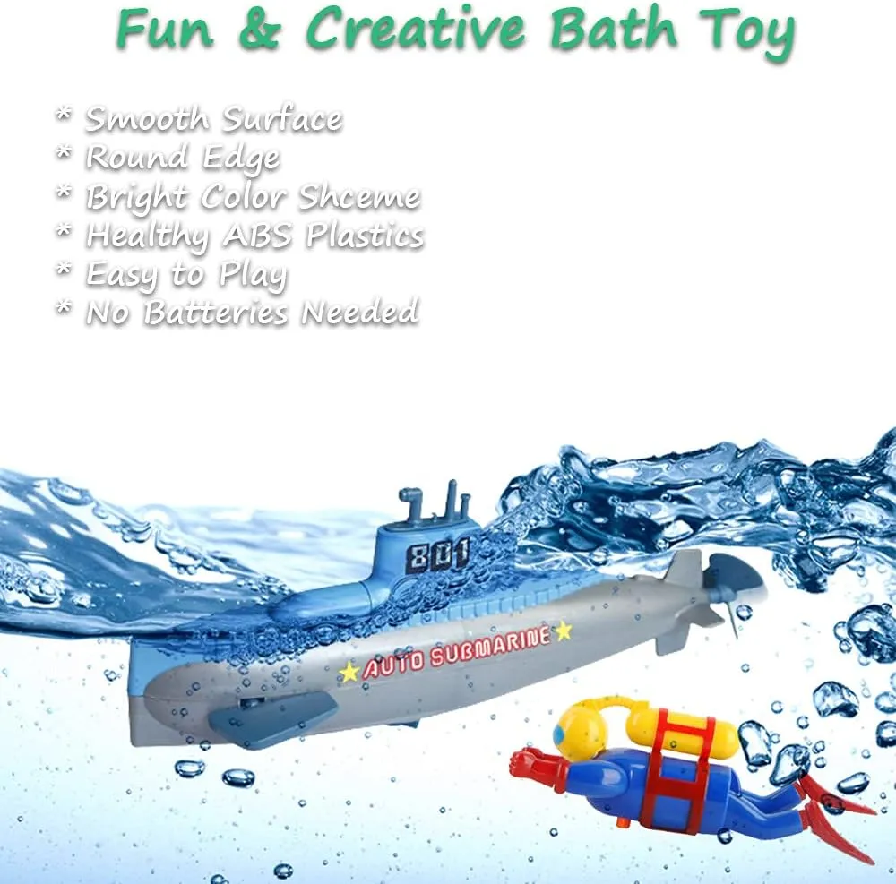 Wind-up Diver Submarine Bath Toy, Funny Swimming Frogman Pigboat Scuba SUB Bathtub Toy Clockwork Tub Water Toy for Kids (Diver Submarine)