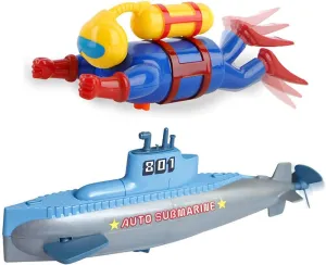 Wind-up Diver Submarine Bath Toy, Funny Swimming Frogman Pigboat Scuba SUB Bathtub Toy Clockwork Tub Water Toy for Kids (Diver Submarine)