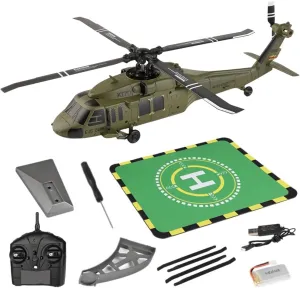 WL K170 Black Hawk RC Helicopter for Adults,2.4G 4CH Flybarless RC Helicopter Remote Controlled with Adjustable Left and Right Hand Throttle (1 Set)