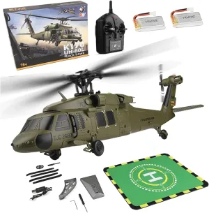 WL K170 Blackk Hawk UH-60L 170, RC Military Helicopters for Adults, 2.4G 4CH Flybarless RC Helicopter with Adjustable Left and Right Hand Throttle (RTF Version) (2-Battery Version)