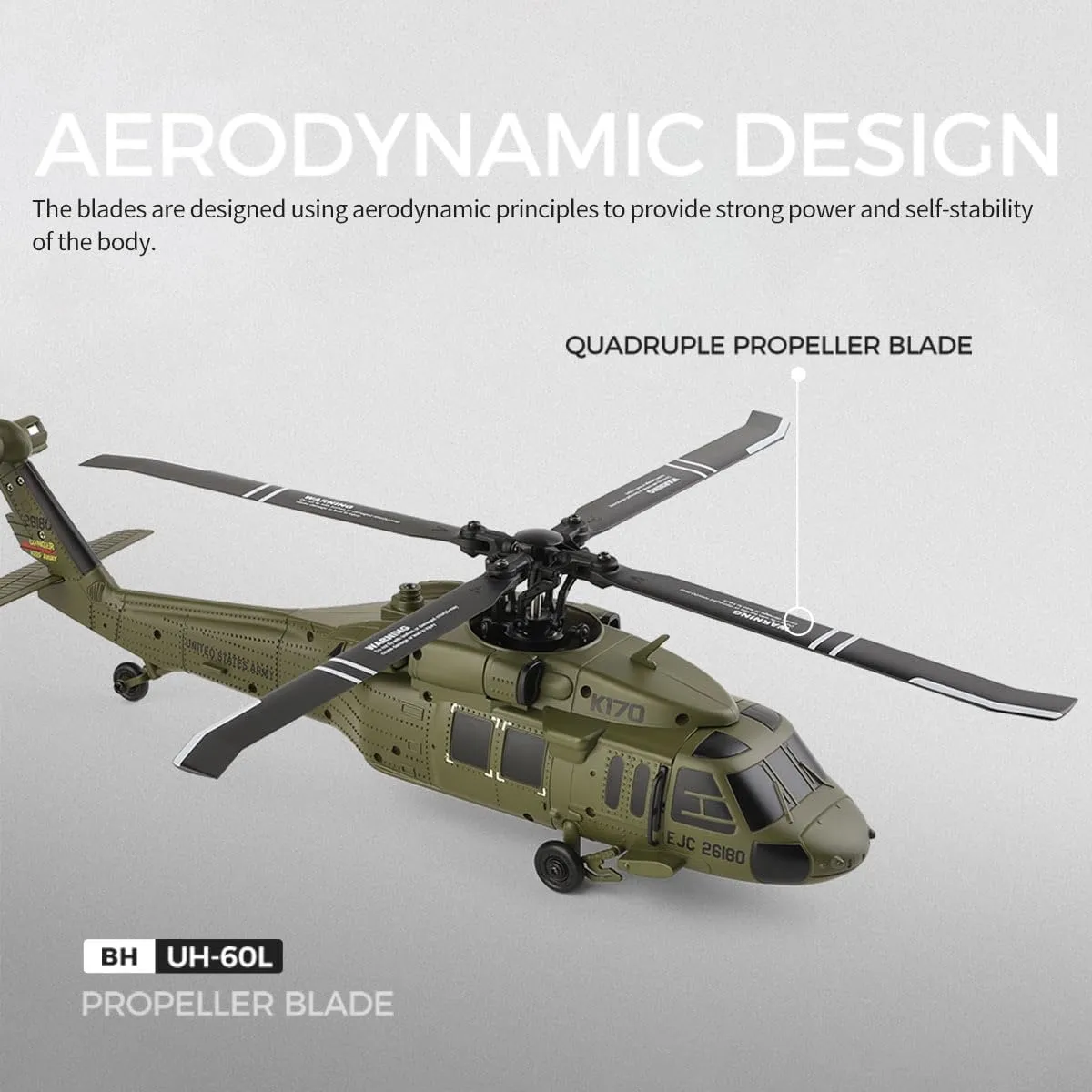 WL K170 Remote Controlled Helicopter, 4CH 2.4G Flybarless UH-60L RC Military Aircraft with Altitude Hovering, Brushless Motor for Adults, 6-Axis Gyro RC Plane (Helicopter   1 Battery)