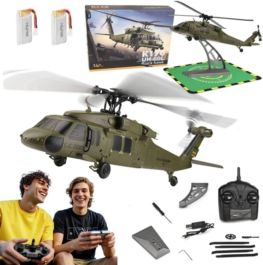 WL K170 Remote Controlled Helicopter, 4CH 2.4G Flybarless UH-60L RC Military Aircraft with Altitude Hovering, Brushless Motor for Adults, 6-Axis Gyro RC Plane (Helicopter   1 Battery)