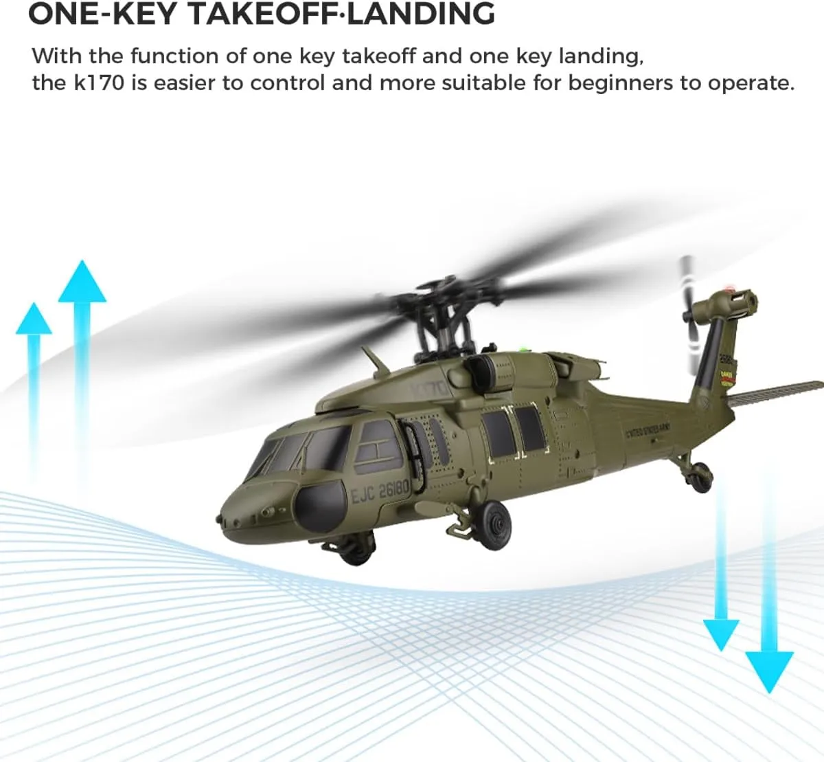 WL K170 Remote Controlled Helicopter, 4CH 2.4G Flybarless UH-60L RC Military Aircraft with Altitude Hovering, Brushless Motor for Adults, 6-Axis Gyro RC Plane (Helicopter   1 Battery)