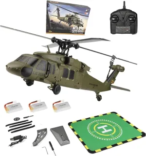 WL K170 UH60L Black Hawkk RC Helicopter for Adults, 2.4G 4CH Flybarless Military Aircraft with 6-Axis Gyro Brushless Motor Altitude Hold Adjustable Throttle, RTF /3 Battery