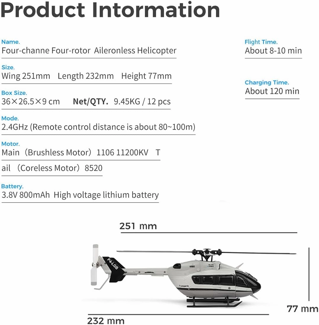 WL-K160 EC-145 RC Helicopter Model for 16 , 160-Class 2.4G 4CH Flybarless Four-Blade Helicopter with Stunt Capabilities, Altitude Hold and 3 Batteries(RTF Version)