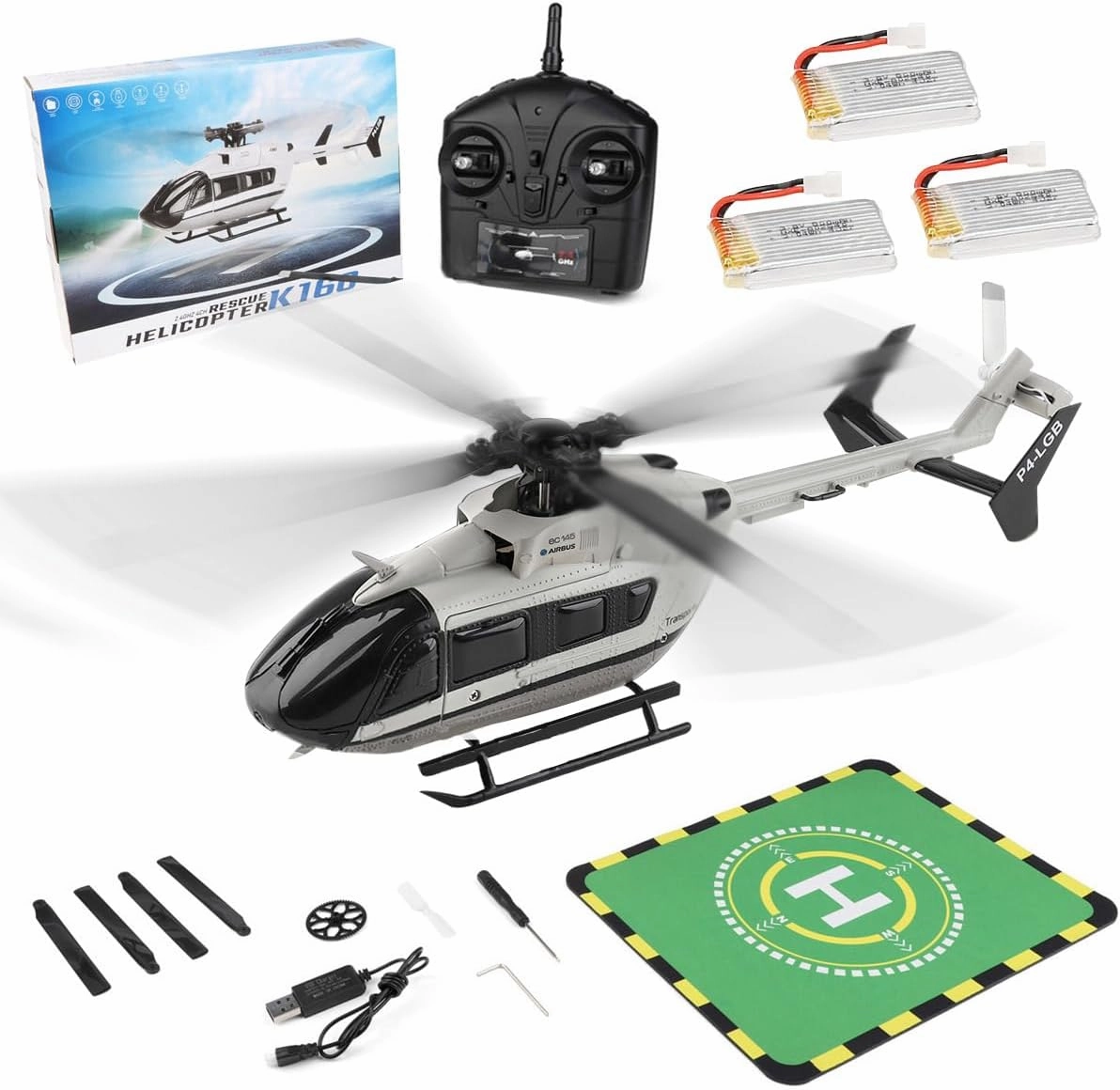 WL-K160 EC-145 RC Helicopter Model for 16 , 160-Class 2.4G 4CH Flybarless Four-Blade Helicopter with Stunt Capabilities, Altitude Hold and 3 Batteries(RTF Version)