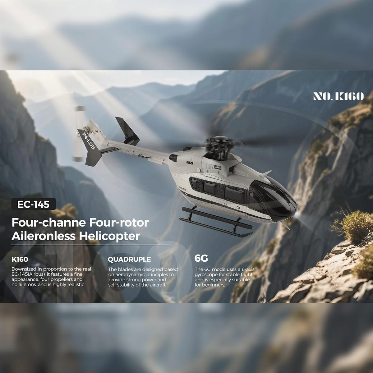 WL K160 RC Helicopter for Adults Beginners, EC-145 160-Class 2.4G 4CH Flybarless Remote Control Helicopter with Adjustable Left and Right Hand Throttle (RTF Version)