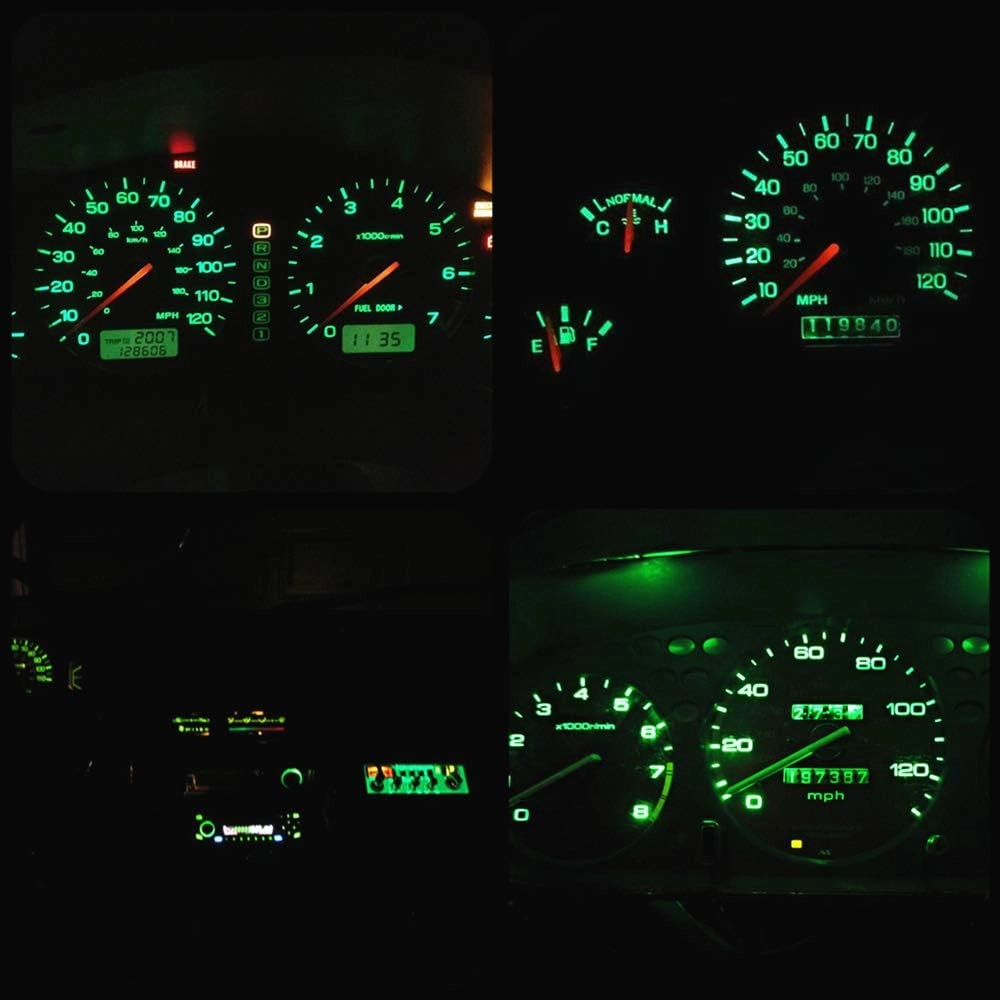 WLJH 10x Green T4.2 Neo Wedge Led 3030 Chipest 10mm Base Car Instrument Cluster Dashboard Gauge Bulb HVAC AC Heater Climate Control Lamps Switch Indication Interior Light Replacement