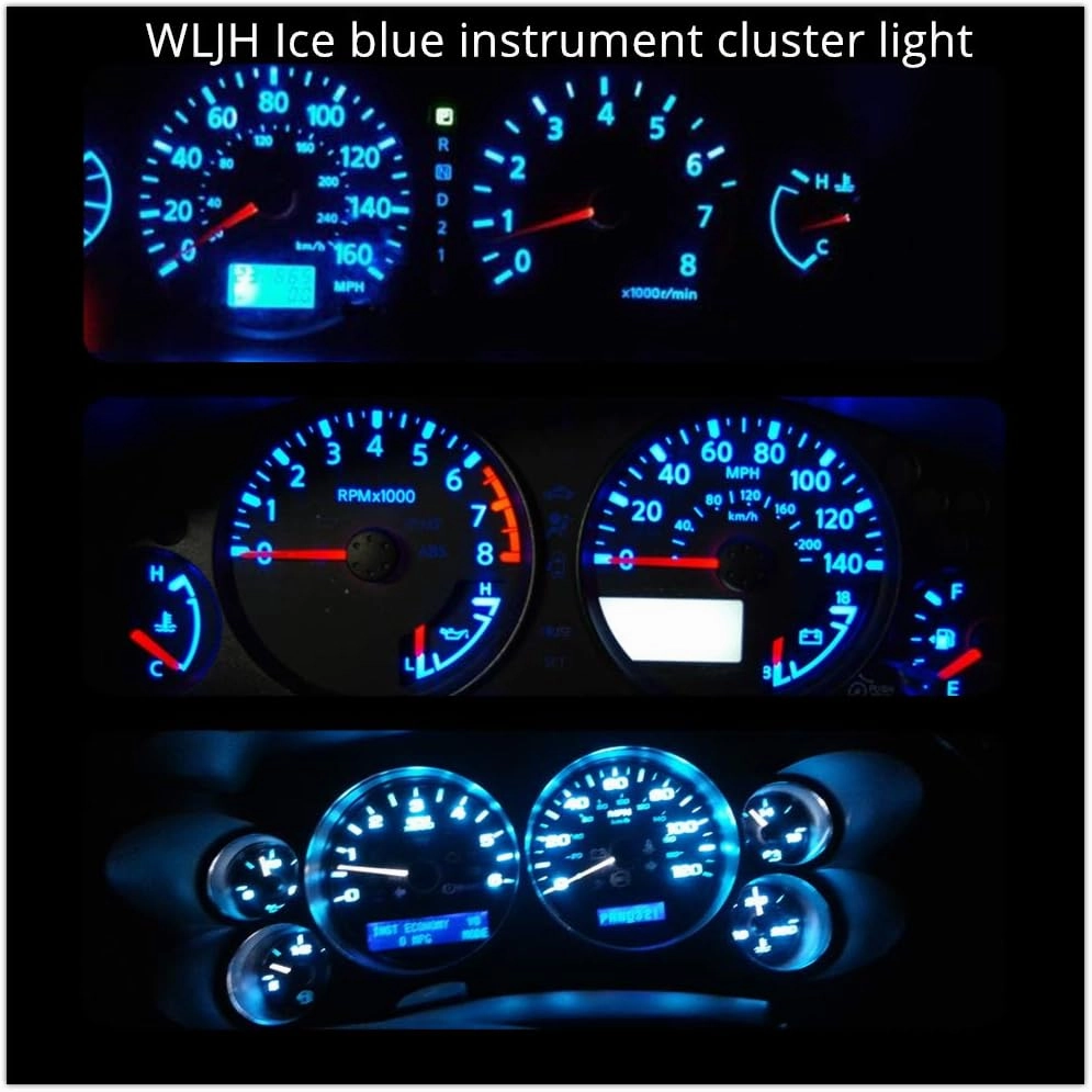 WLJH 74 Led Bulb Dash Lights 3SMD Super Bright T5 2721 37 286 Wedge PC74 Twist Socket Automotive Instrument Panel Gauge Light Kits Cluster Shift Indicator Interior Bulbs Ice Blue Pack of 20
