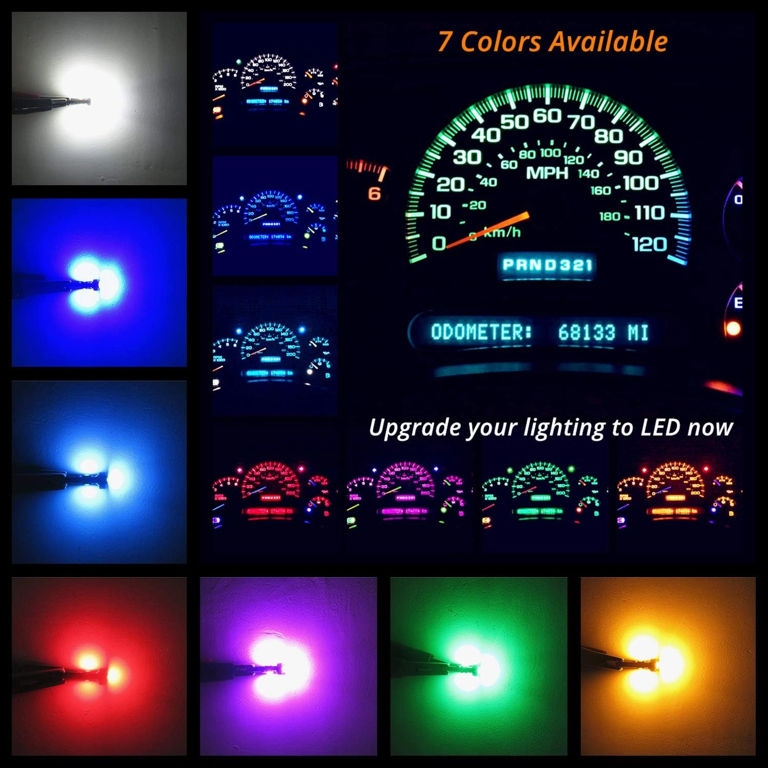 WLJH 74 Led Bulb Dash Lights 3SMD Super Bright T5 2721 37 286 Wedge PC74 Twist Socket Automotive Instrument Panel Gauge Light Kits Cluster Shift Indicator Interior Bulbs Ice Blue Pack of 20