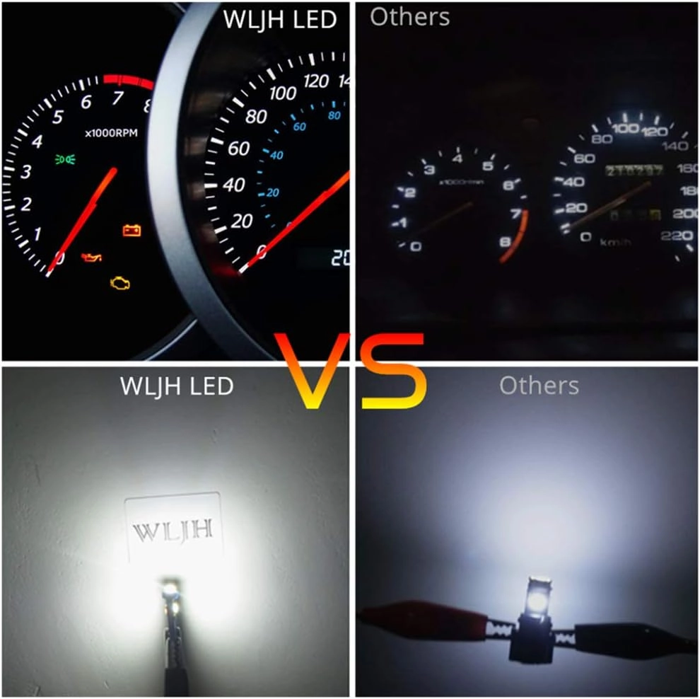 WLJH 74 Led Bulb Dash Lights Super Bright T5 2721 37 70 286 Wedge PC74 Twist Socket Automotive Instrument Panel Gauge Light Kits Cluster Shift Indicator Bulbs White Pack of 20