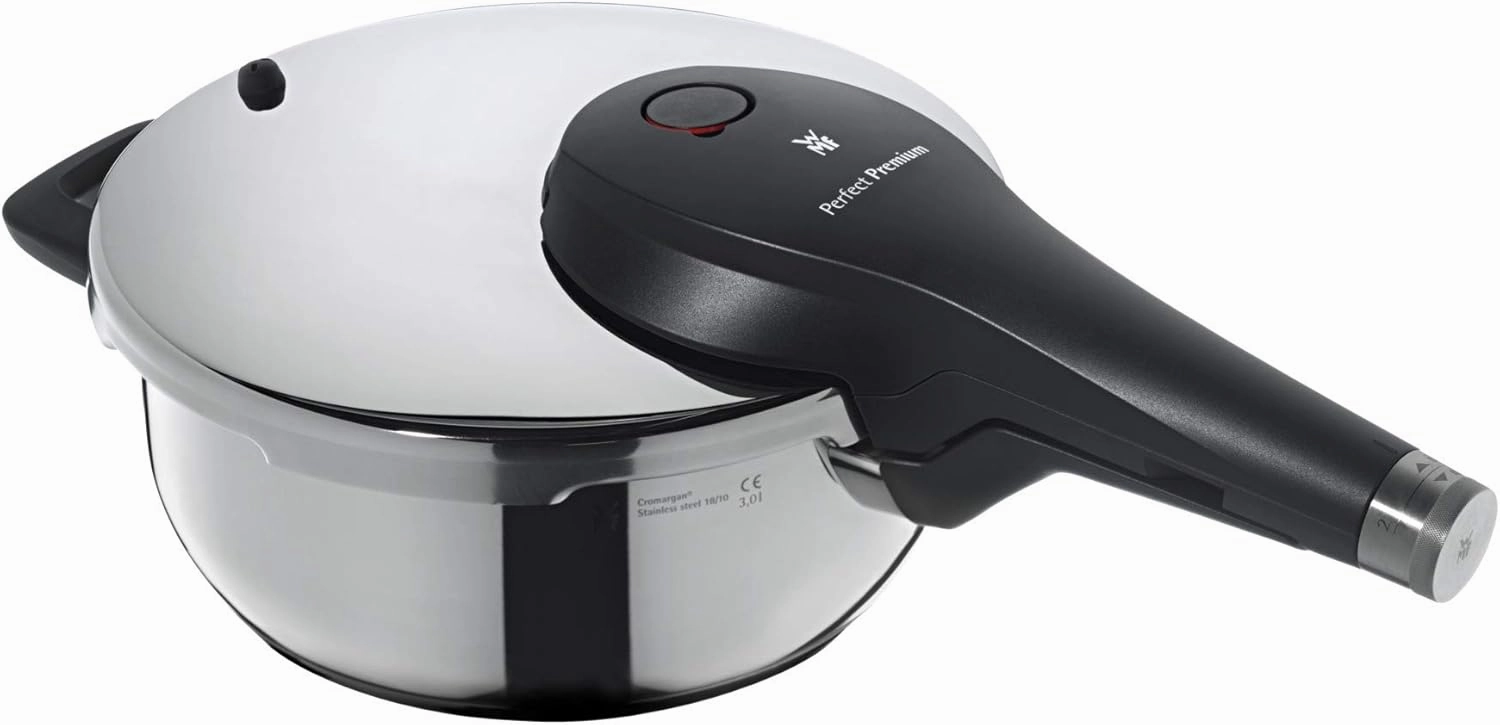 WMF Perfect Premium Pressure Cooker 3.0 litres Polished Stainless Steel 2 Cooking Levels All-in-One Rotary Knob, Dishwasher Safe, Diameter 22 cm Suitable for Induction, Stainless Steel, Silver