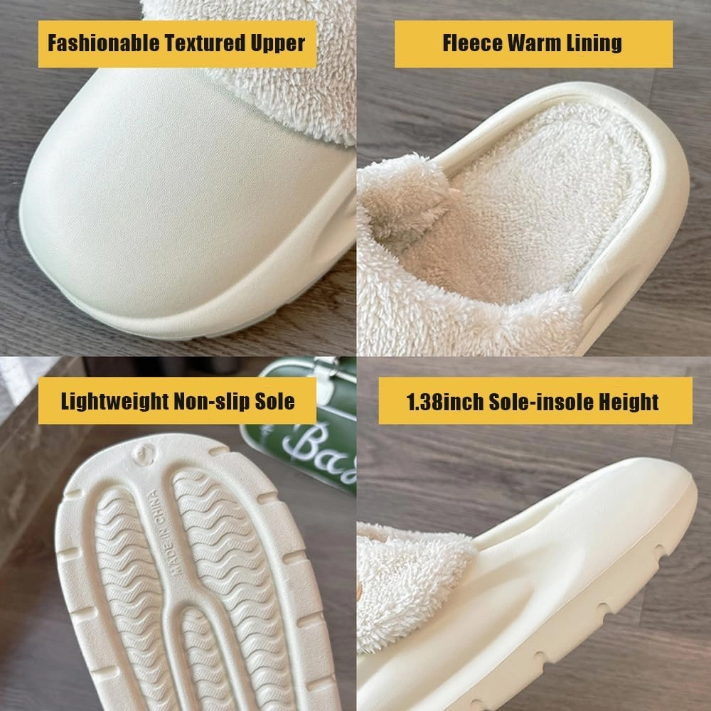 Women's Fur Lined Platform Clogs Removable Lining Waterproof Cotton Slippers Winter Fuzzy Shoes for Women Men Indoor Outdoor