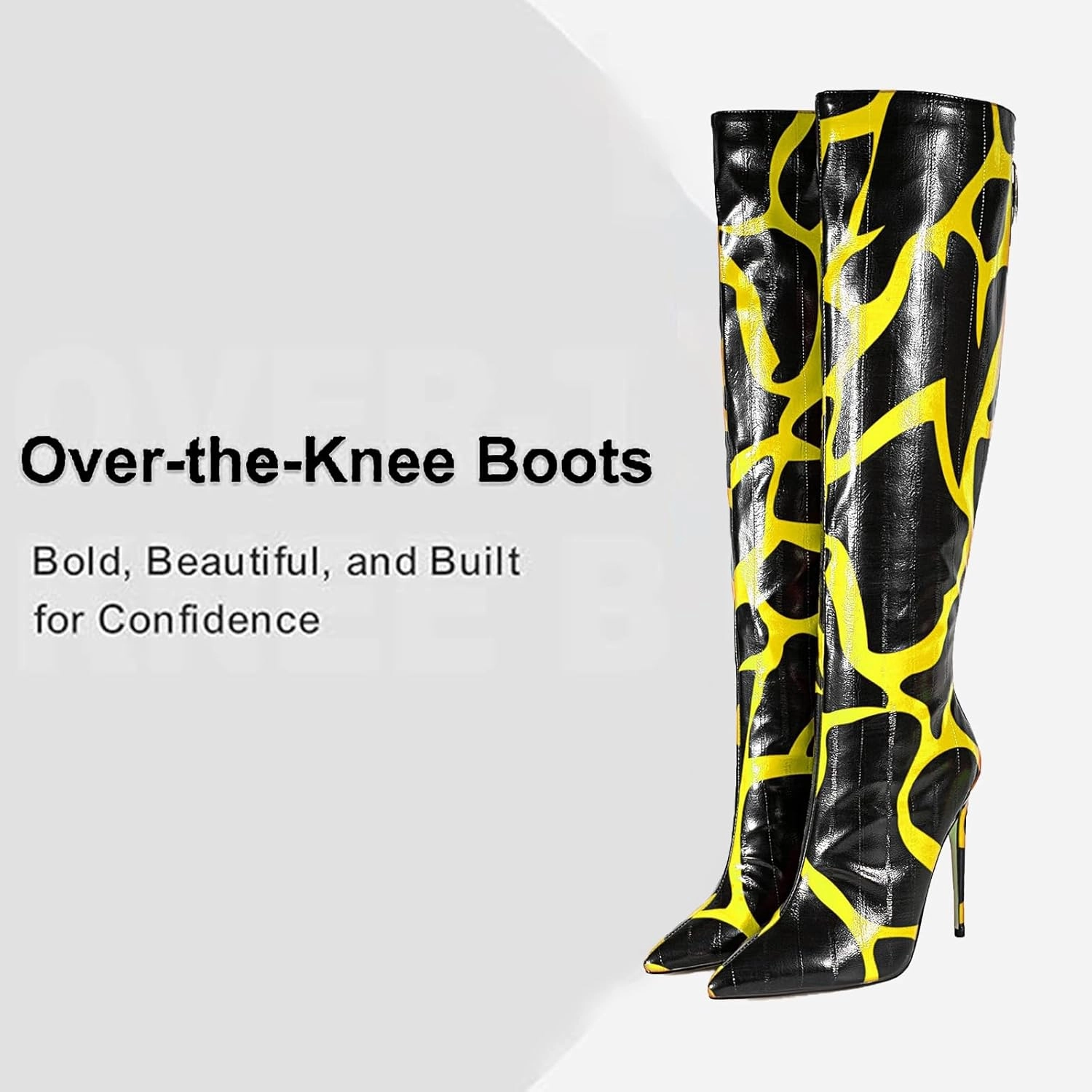 Women's Over Knee Boots,Pointed Toe Zebra Print Boots with Back Zip,Stiletto Heel Boots for Parties and Daily Wear Forward Events