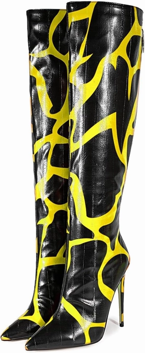 Women's Over Knee Boots,Pointed Toe Zebra Print Boots with Back Zip,Stiletto Heel Boots for Parties and Daily Wear Forward Events