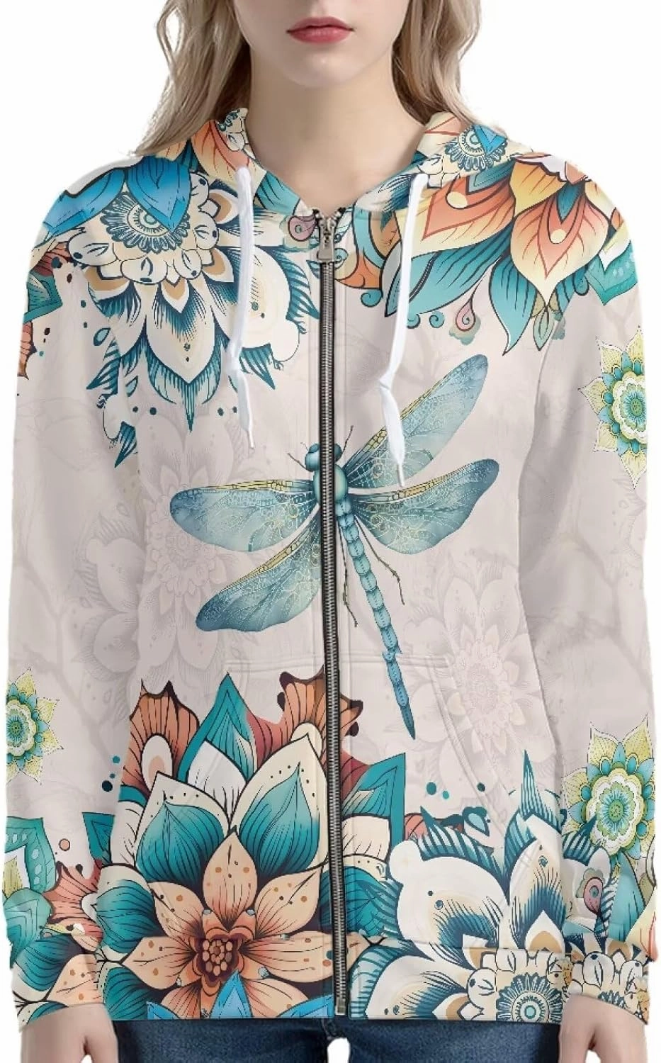 Women's Zip Up Long Sleeve Oversized Drawstring Hoodie Hooded Sweatshirt Pullover Top with Pockets