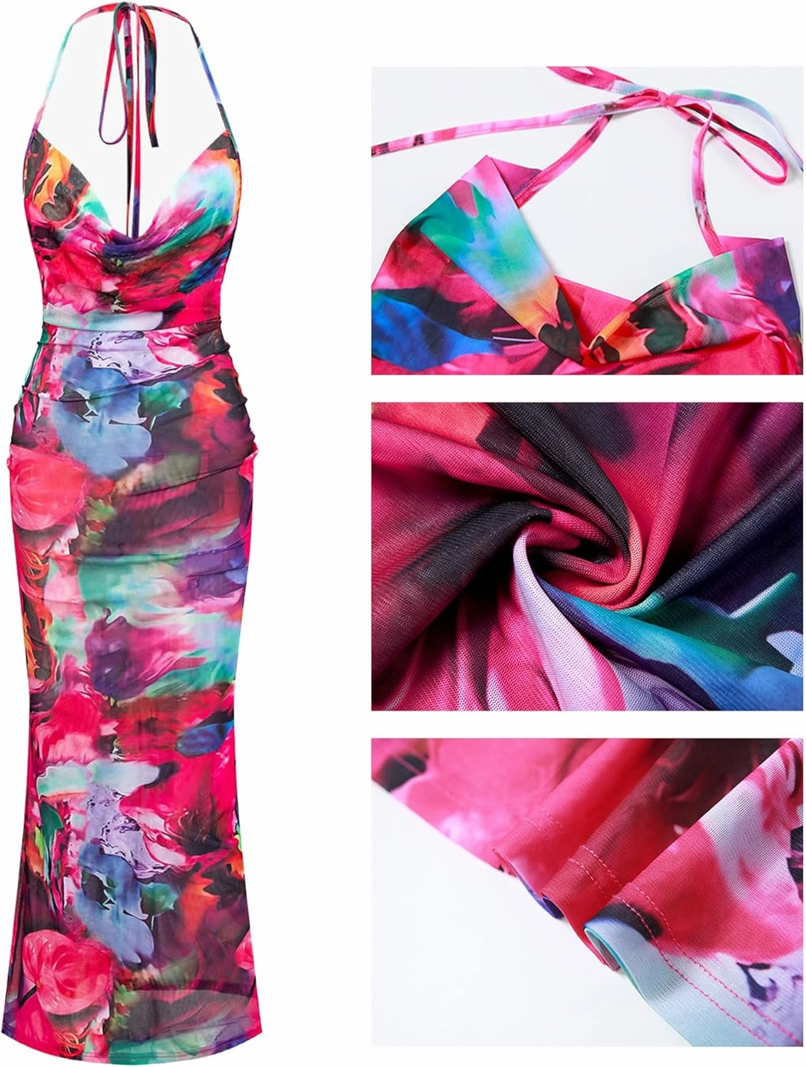 Women Sexy Backless Satin Maxi Dresses Spaghetti Strap Floral Print Dresses Slim Fit Elegant Night Party Outfits