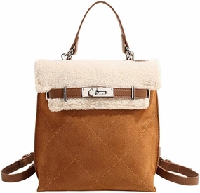 Women Suede Handbag Tote with Lamb Wool Vintage Shoulder Medium Capacity Crossbody Soft Plush Top Handle Satchel