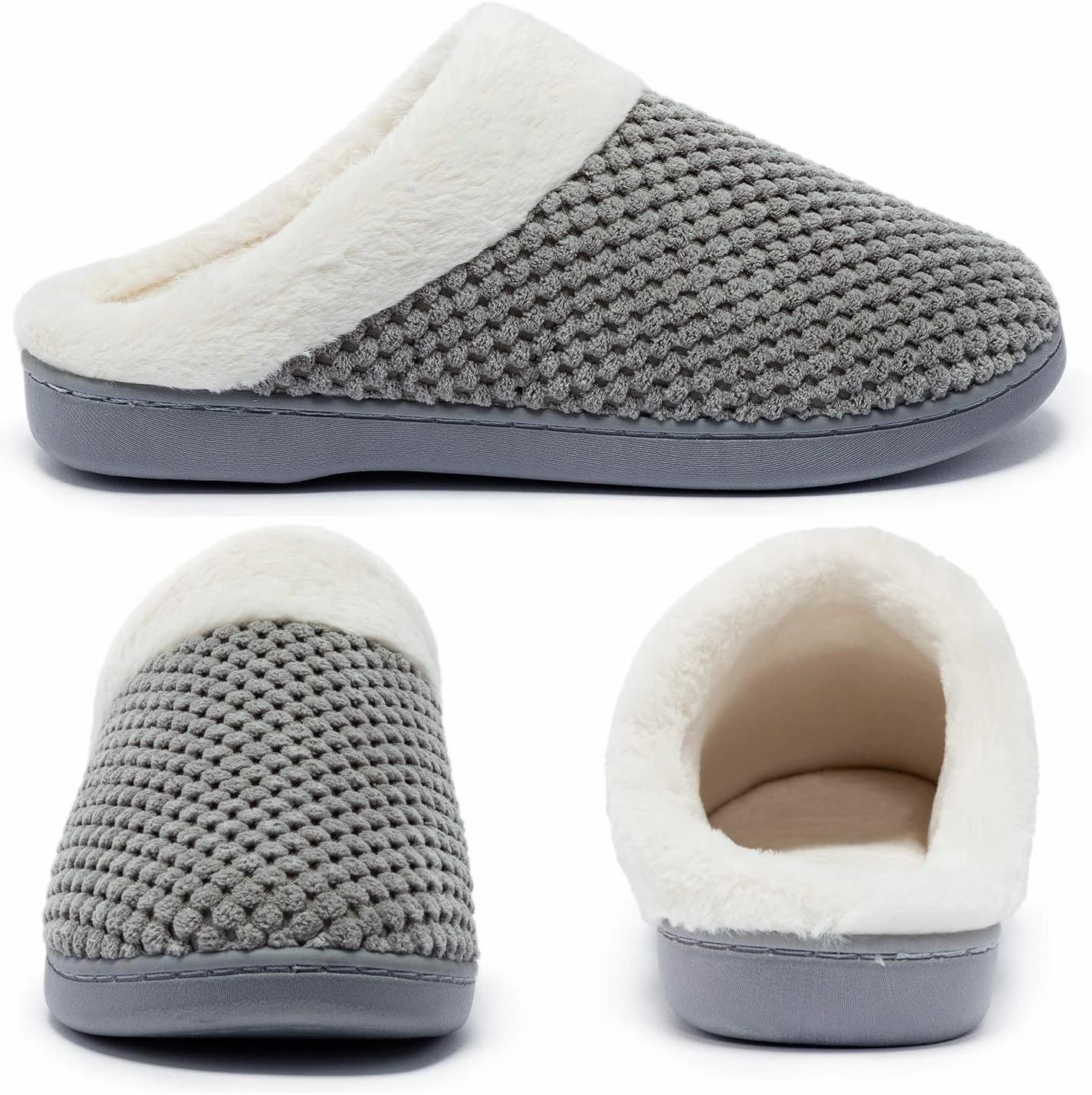 Womens Memory Foam Slippers Plush Fleece Lined Lady House Slippers Anti-Skid for Indoor Outdoor