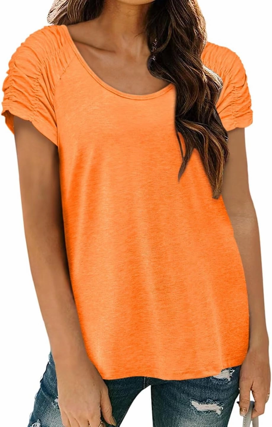 Womens Short Sleeve Tops Casual Solid Color Ladies Summer Shirts Dressy Plus Size T Shirts