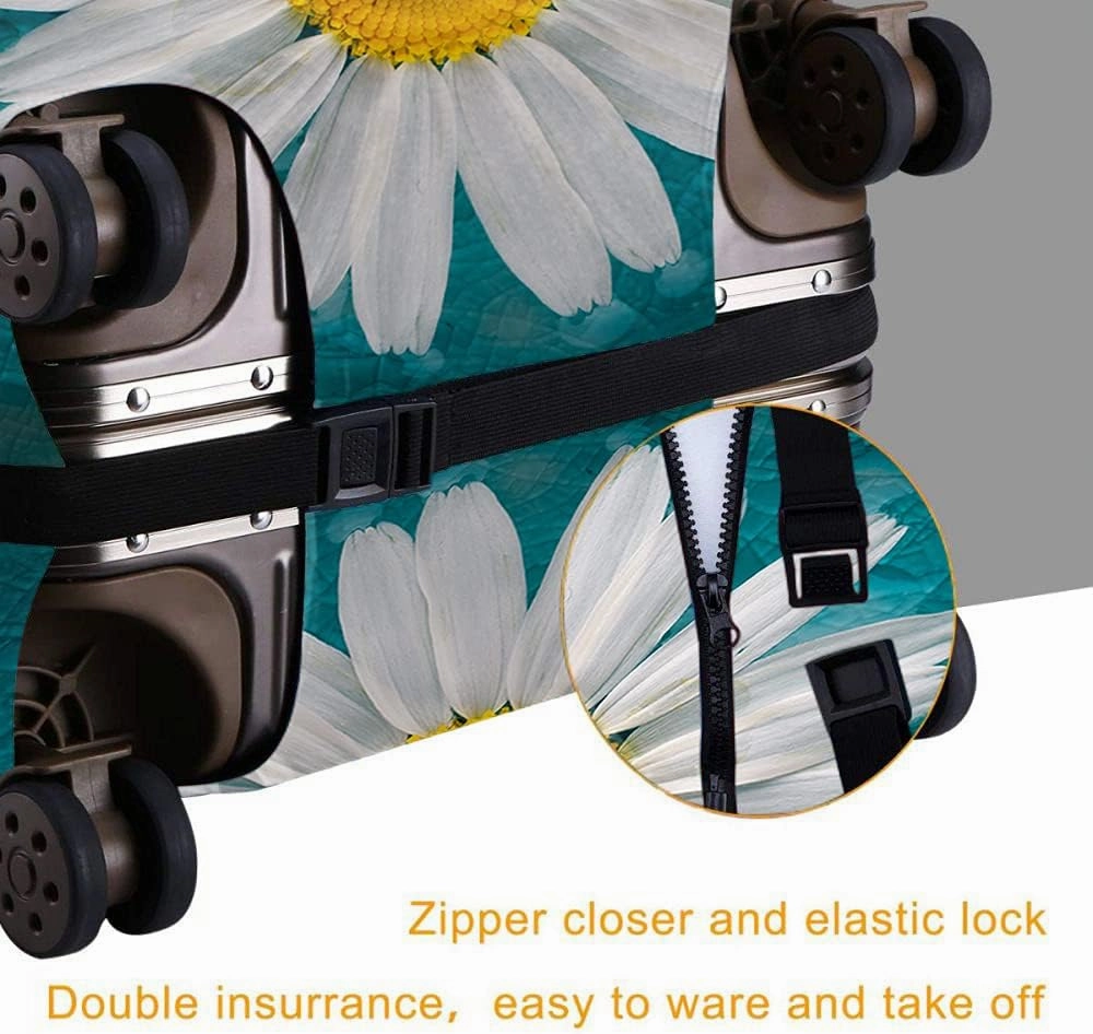 WONDERTIFY Daisies Travel Suitcase Protector Beautiful Flower Floating Elastic Washable Luggage Cover With Concealed Zipper Bright Turquoise Fits 29-32 Inch
