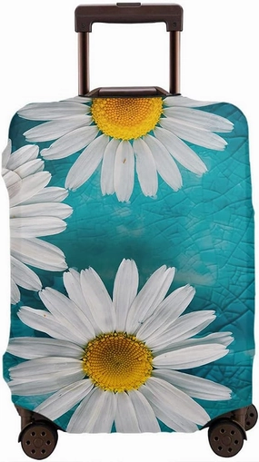 WONDERTIFY Daisies Travel Suitcase Protector Beautiful Flower Floating Elastic Washable Luggage Cover With Concealed Zipper Bright Turquoise Fits 29-32 Inch