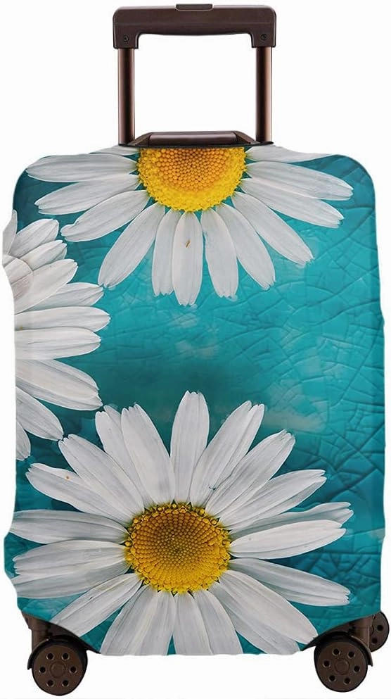 WONDERTIFY Daisies Travel Suitcase Protector Beautiful Flower Floating Elastic Washable Luggage Cover With Concealed Zipper Bright Turquoise Fits 29-32 Inch