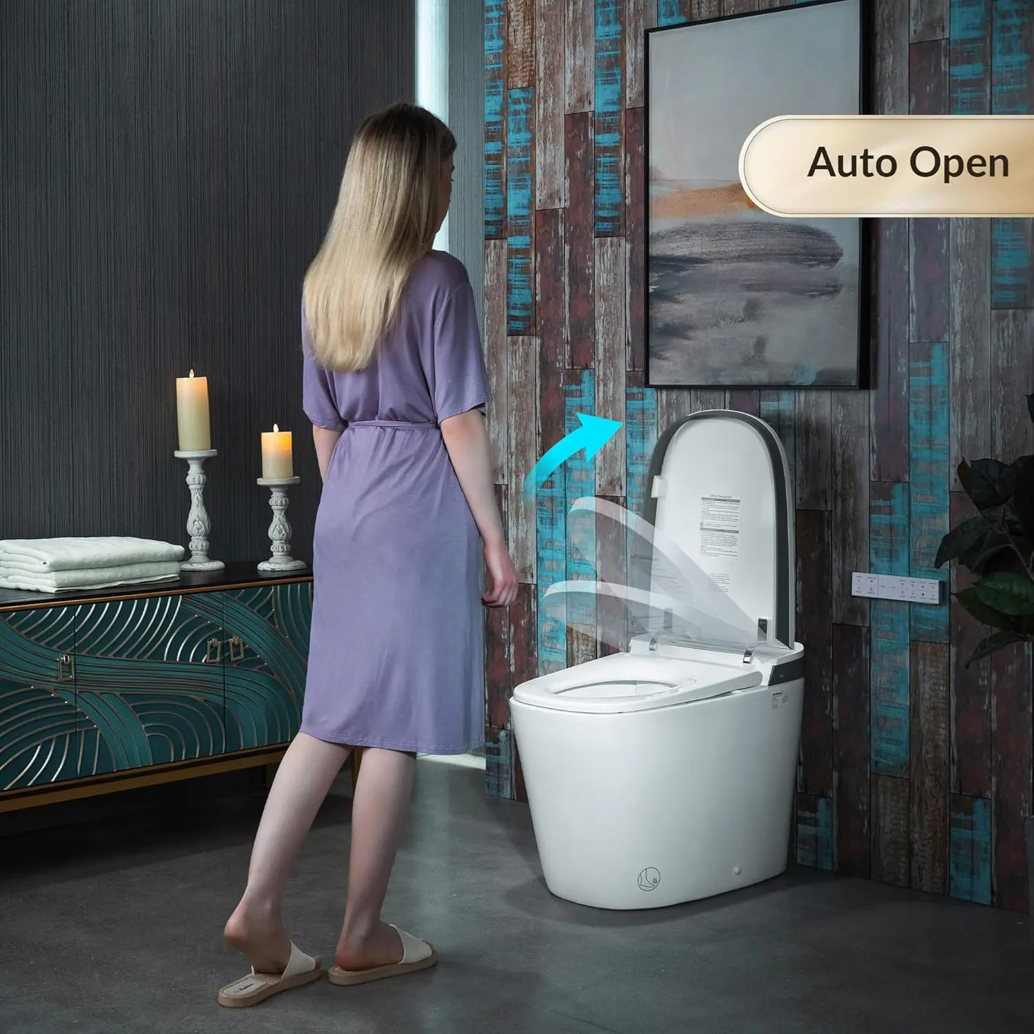 WOODBRIDGE B0931S Voice Control Smart Bidet Toilet with 1.28 GPF Dual Flush Auto Open & Close,Foot Sensor,1000 Gram Map Flushing Score,Movement Drying,Chair Height Design and Cleaning Foam Dispenser